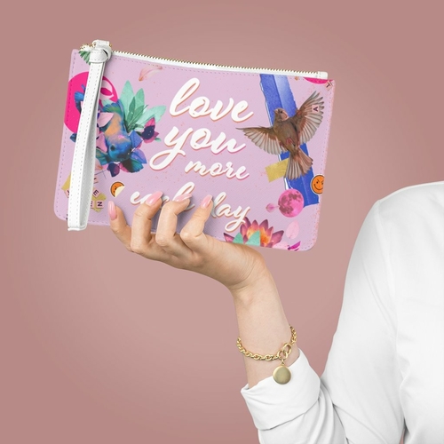 love you more each day floral designed zipped clutch bag love you more each day floral designed zipped clutch bag