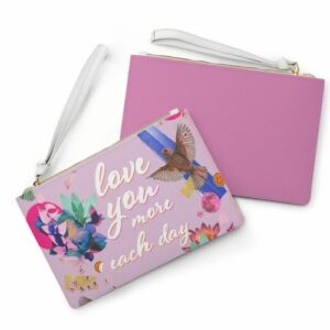 love you more each day floral designed zipped clutch bag