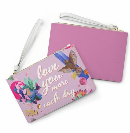 love you more each day floral designed zipped clutch bag love you more each day floral designed zipped clutch bag
